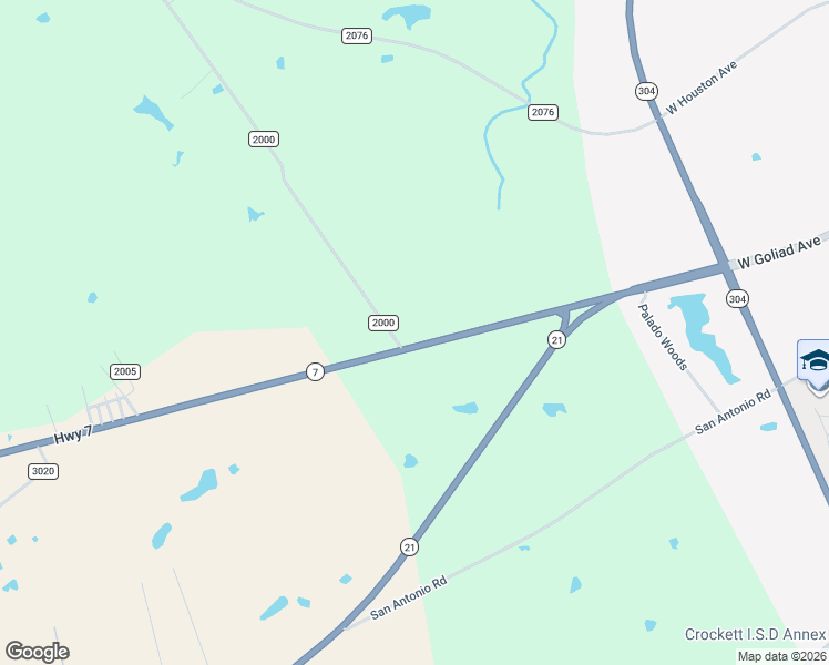 map of restaurants, bars, coffee shops, grocery stores, and more near 271 County Road 2000 in Crockett