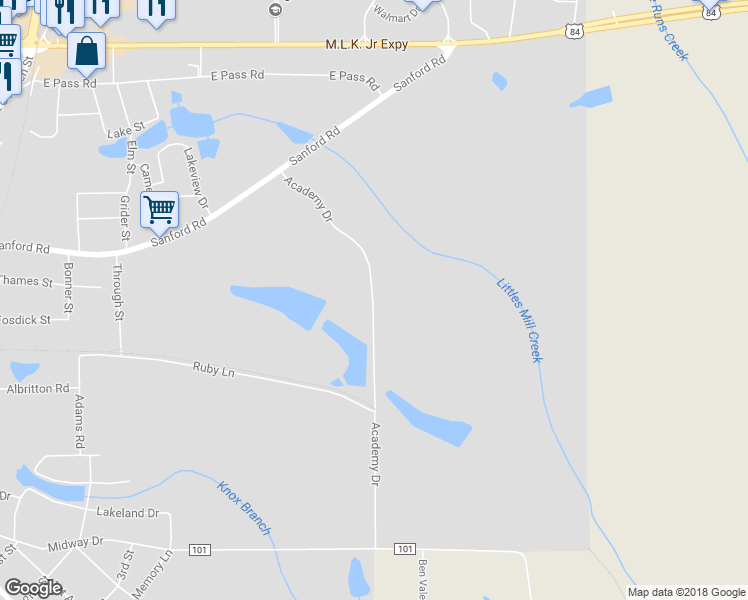 map of restaurants, bars, coffee shops, grocery stores, and more near 201 Academy Drive in Andalusia