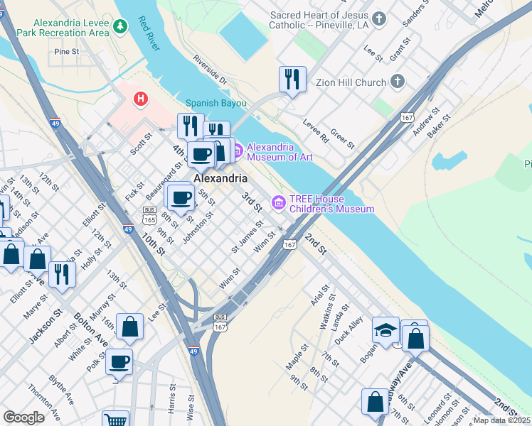map of restaurants, bars, coffee shops, grocery stores, and more near 1327 3rd Street in Alexandria