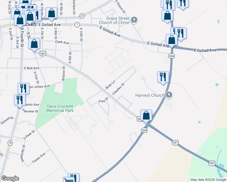 map of restaurants, bars, coffee shops, grocery stores, and more near 105 Charles Street in Crockett