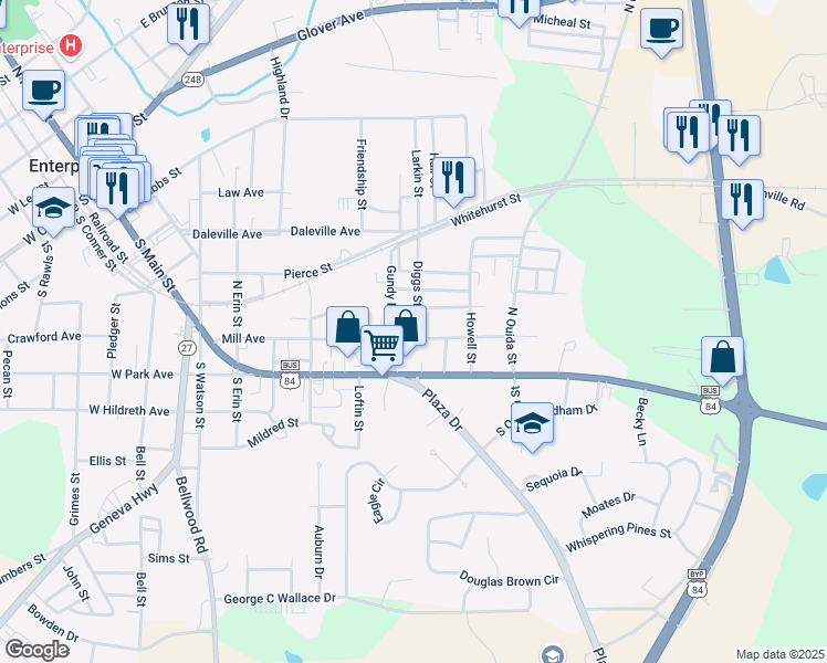 map of restaurants, bars, coffee shops, grocery stores, and more near 507 Mill Avenue in Enterprise