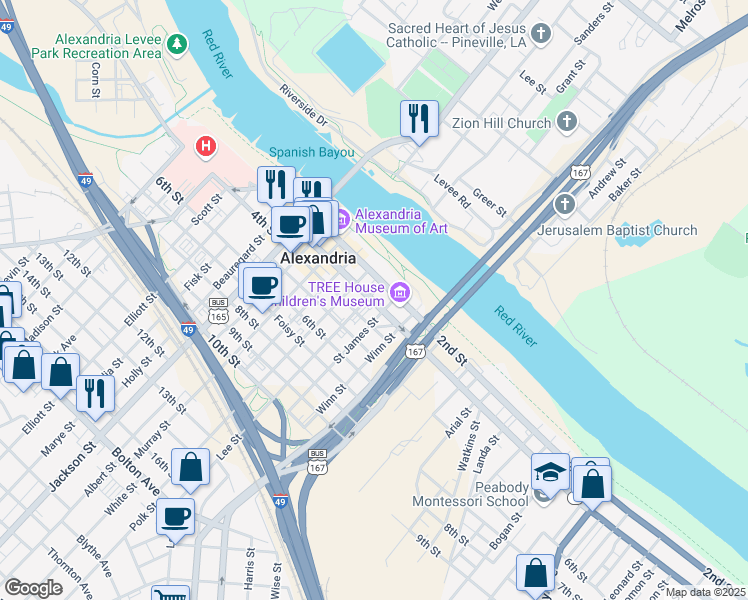 map of restaurants, bars, coffee shops, grocery stores, and more near 1330 Main Street in Pineville