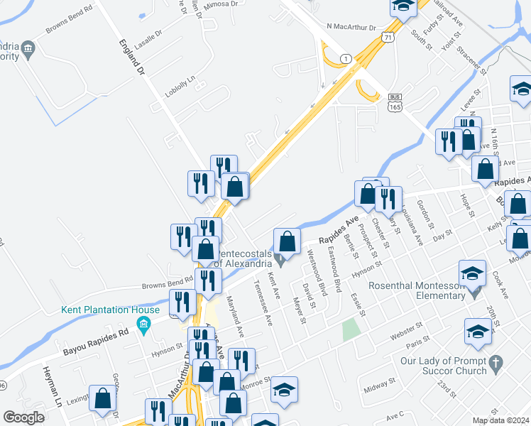 map of restaurants, bars, coffee shops, grocery stores, and more near 700 Veterans Drive in Alexandria