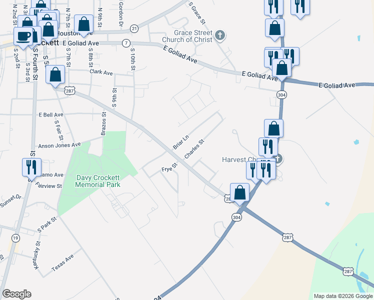 map of restaurants, bars, coffee shops, grocery stores, and more near 105 Charles Street in Crockett