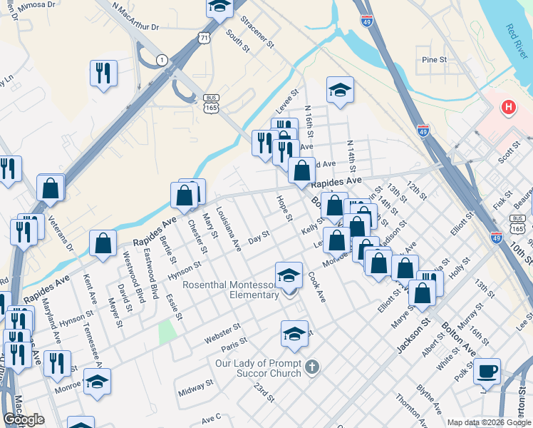 map of restaurants, bars, coffee shops, grocery stores, and more near 1939 Orchard Street in Alexandria