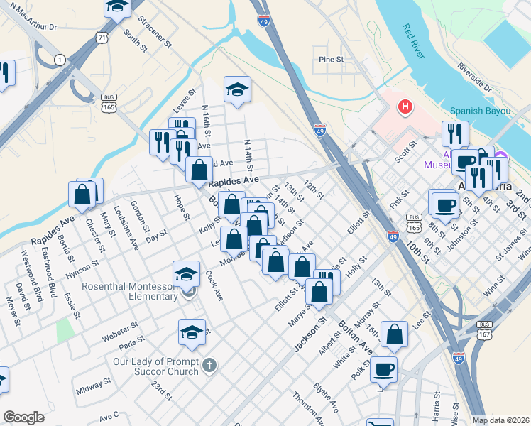 map of restaurants, bars, coffee shops, grocery stores, and more near 131 16th Street in Alexandria