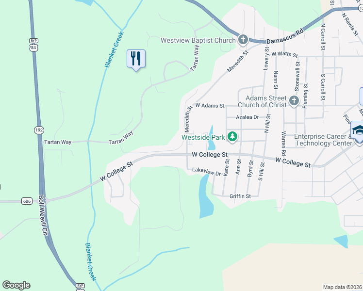 map of restaurants, bars, coffee shops, grocery stores, and more near 133 Rosemont Court in Enterprise