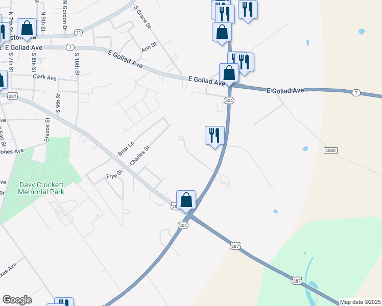 map of restaurants, bars, coffee shops, grocery stores, and more near 1406 Cole Creek in Crockett