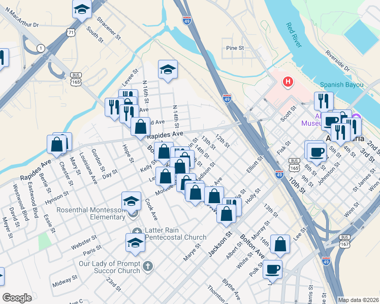 map of restaurants, bars, coffee shops, grocery stores, and more near 117 15th Street in Alexandria
