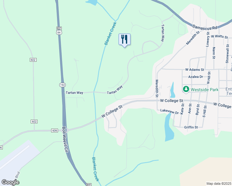 map of restaurants, bars, coffee shops, grocery stores, and more near 224 Tartan Way in Enterprise