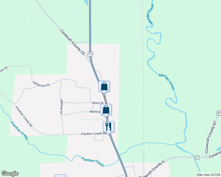 map of restaurants, bars, coffee shops, grocery stores, and more near 57 Jacob Lane in Castleberry