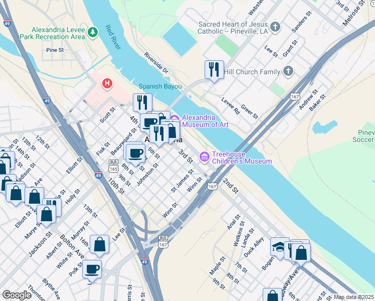map of restaurants, bars, coffee shops, grocery stores, and more near in Alexandria
