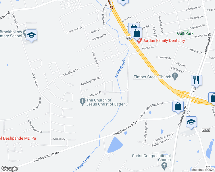 map of restaurants, bars, coffee shops, grocery stores, and more near 1603 Woodland Drive in Lufkin
