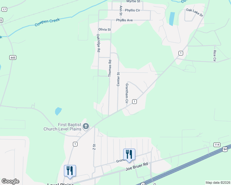 map of restaurants, bars, coffee shops, grocery stores, and more near 90-192 Center Street in Enterprise