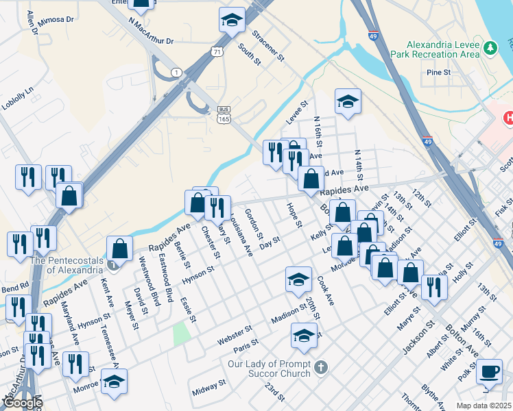 map of restaurants, bars, coffee shops, grocery stores, and more near 2004 Rapides Avenue in Alexandria