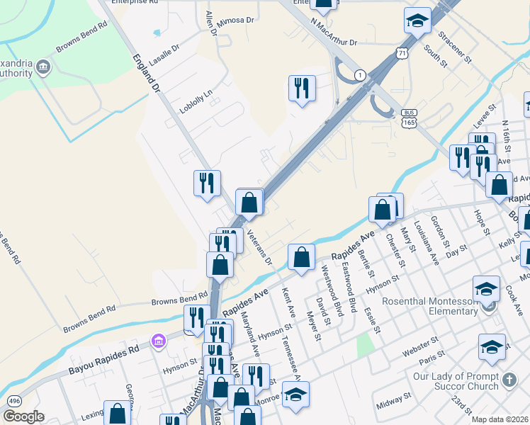 map of restaurants, bars, coffee shops, grocery stores, and more near 2825 North Macarthur Drive in Alexandria