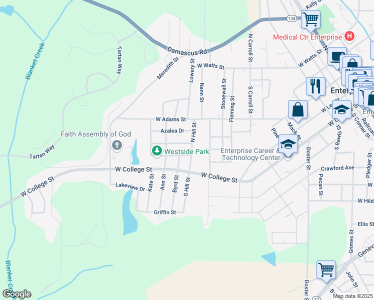 map of restaurants, bars, coffee shops, grocery stores, and more near in Enterprise