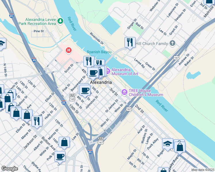 map of restaurants, bars, coffee shops, grocery stores, and more near Johnston Street in Alexandria