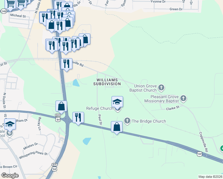 map of restaurants, bars, coffee shops, grocery stores, and more near 104 Sherwin Street in Enterprise