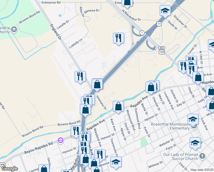 map of restaurants, bars, coffee shops, grocery stores, and more near 2825 N MacArthur Dr in Alexandria