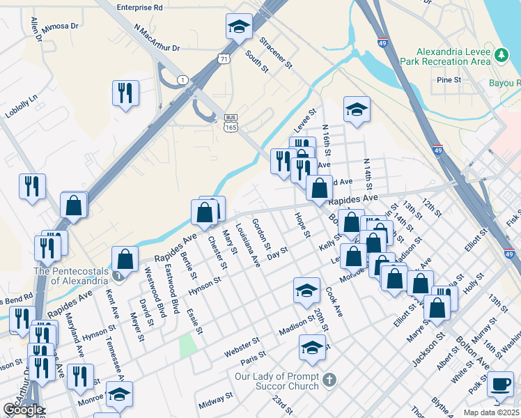 map of restaurants, bars, coffee shops, grocery stores, and more near 2004 Rapides Avenue in Alexandria