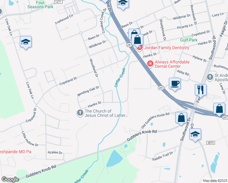map of restaurants, bars, coffee shops, grocery stores, and more near 301 Heather Street in Lufkin