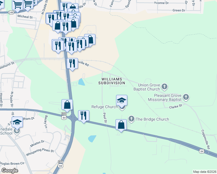 map of restaurants, bars, coffee shops, grocery stores, and more near 110 Virginia Street in Enterprise