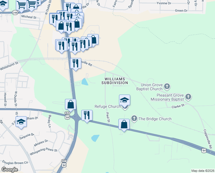 map of restaurants, bars, coffee shops, grocery stores, and more near 110 Virginia Street in Enterprise