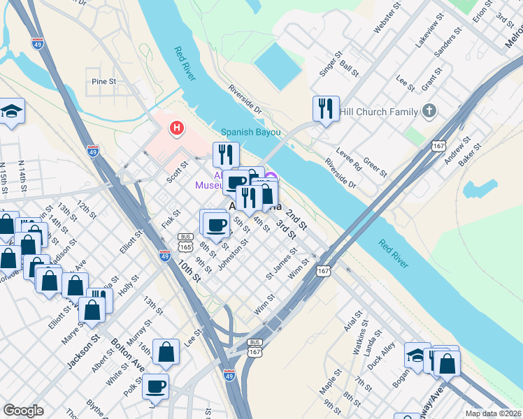map of restaurants, bars, coffee shops, grocery stores, and more near 1002 3rd Street in Alexandria