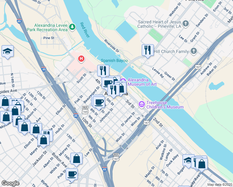 map of restaurants, bars, coffee shops, grocery stores, and more near in Alexandria