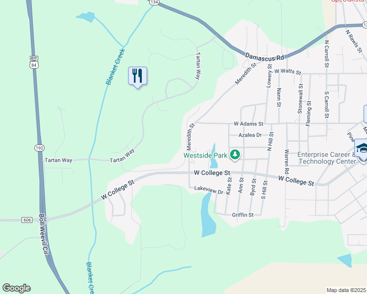 map of restaurants, bars, coffee shops, grocery stores, and more near 145 Rosemont Court in Enterprise