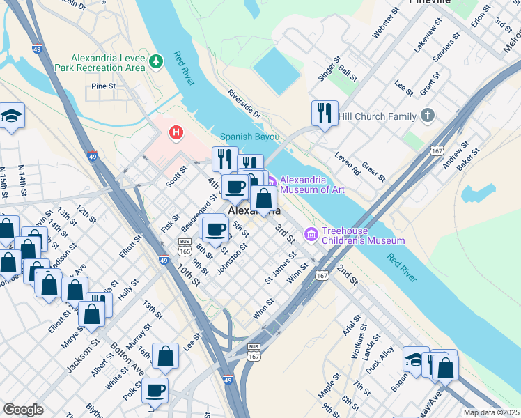 map of restaurants, bars, coffee shops, grocery stores, and more near 301 Murray Street in Alexandria