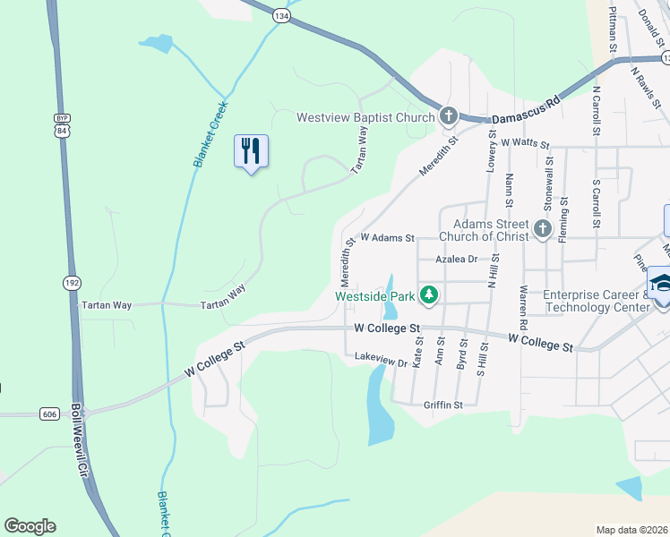 map of restaurants, bars, coffee shops, grocery stores, and more near 151 Rosemount Court in Enterprise