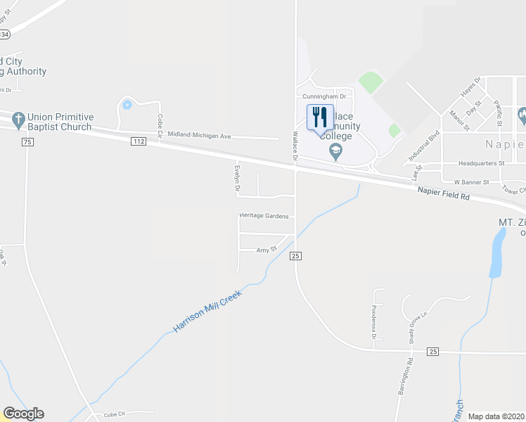map of restaurants, bars, coffee shops, grocery stores, and more near 112 Heritage Gardens in Midland City