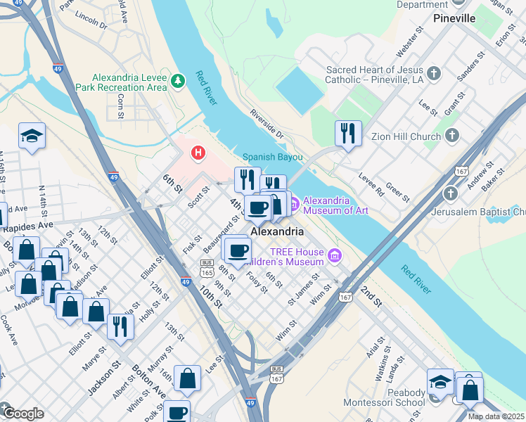 map of restaurants, bars, coffee shops, grocery stores, and more near 801 3rd Street in Alexandria