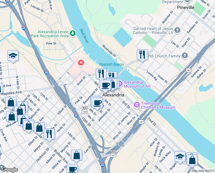 map of restaurants, bars, coffee shops, grocery stores, and more near 801 3rd Street in Alexandria