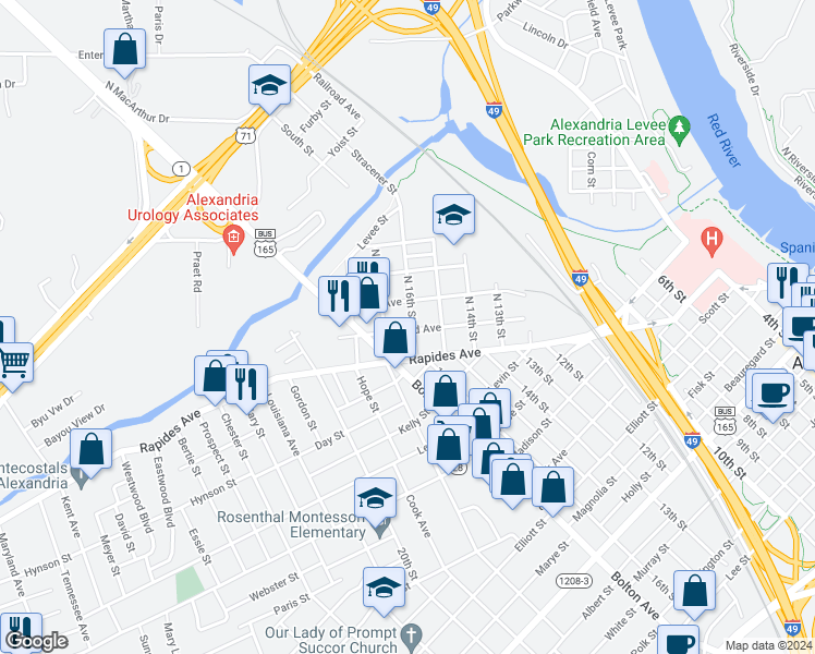 map of restaurants, bars, coffee shops, grocery stores, and more near 201 North 16th Street in Alexandria