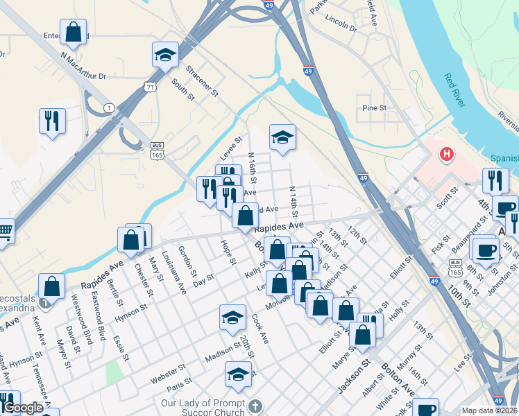 map of restaurants, bars, coffee shops, grocery stores, and more near 1520 Shirland Avenue in Alexandria