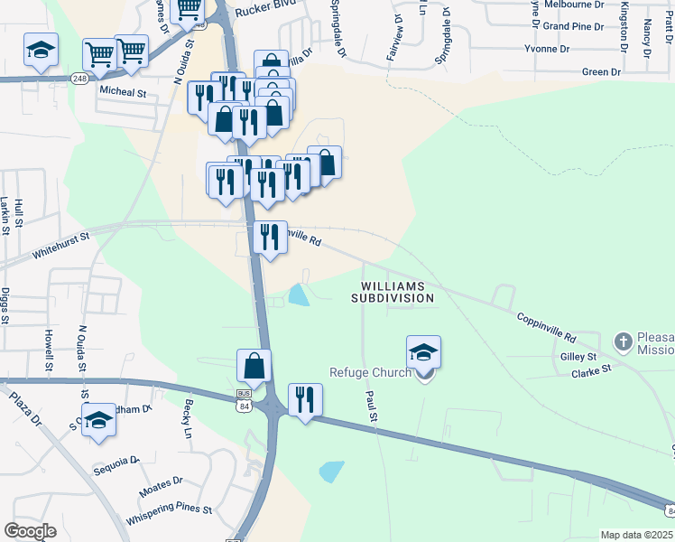 map of restaurants, bars, coffee shops, grocery stores, and more near 100 Paul Street in Enterprise