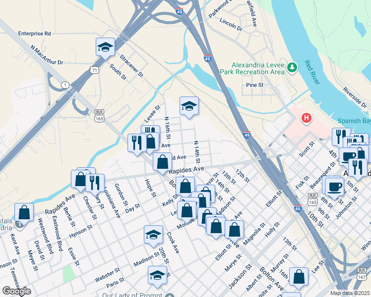 map of restaurants, bars, coffee shops, grocery stores, and more near 216 North 15th Street in Alexandria