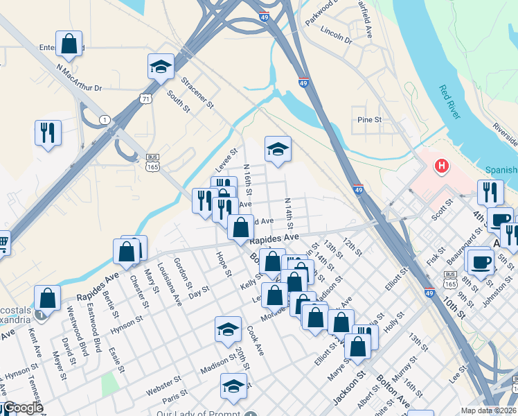 map of restaurants, bars, coffee shops, grocery stores, and more near 1520 Shirland Avenue in Alexandria