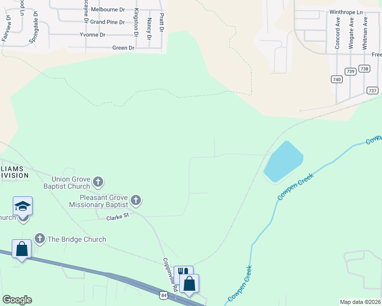 map of restaurants, bars, coffee shops, grocery stores, and more near 264-282 East Drive in Enterprise