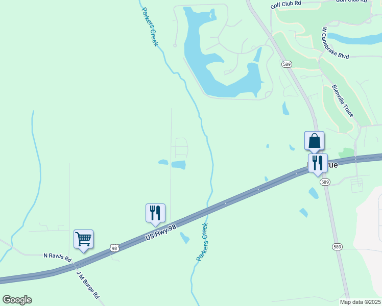 map of restaurants, bars, coffee shops, grocery stores, and more near 53 Caitlynn Circle in Hattiesburg