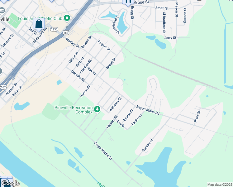 map of restaurants, bars, coffee shops, grocery stores, and more near 701 Bayou Maria Road in Pineville
