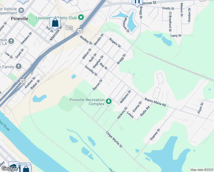 map of restaurants, bars, coffee shops, grocery stores, and more near 305-307 Brittney Ln in Pineville