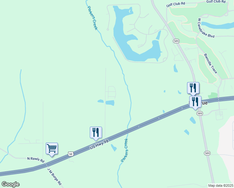 map of restaurants, bars, coffee shops, grocery stores, and more near 53 Caitlynn Circle in Hattiesburg