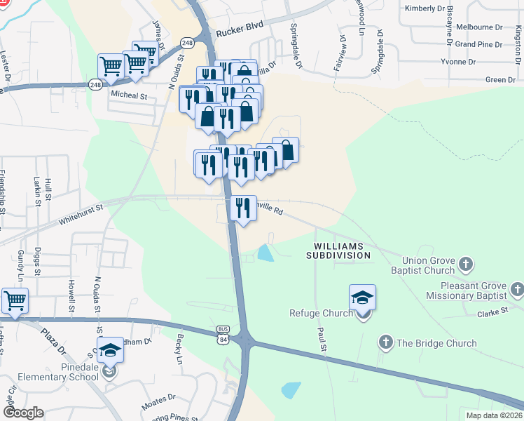map of restaurants, bars, coffee shops, grocery stores, and more near 106 Coppinville Road in Enterprise