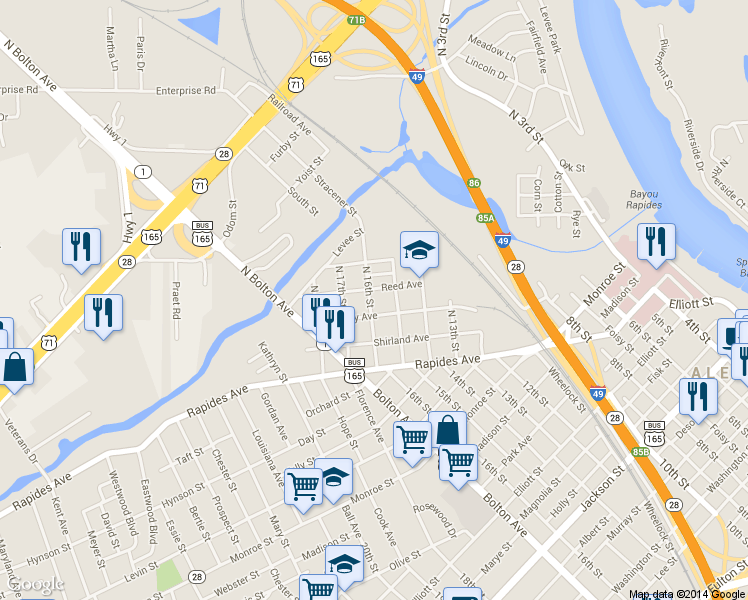 map of restaurants, bars, coffee shops, grocery stores, and more near 316 N 16th St in Alexandria