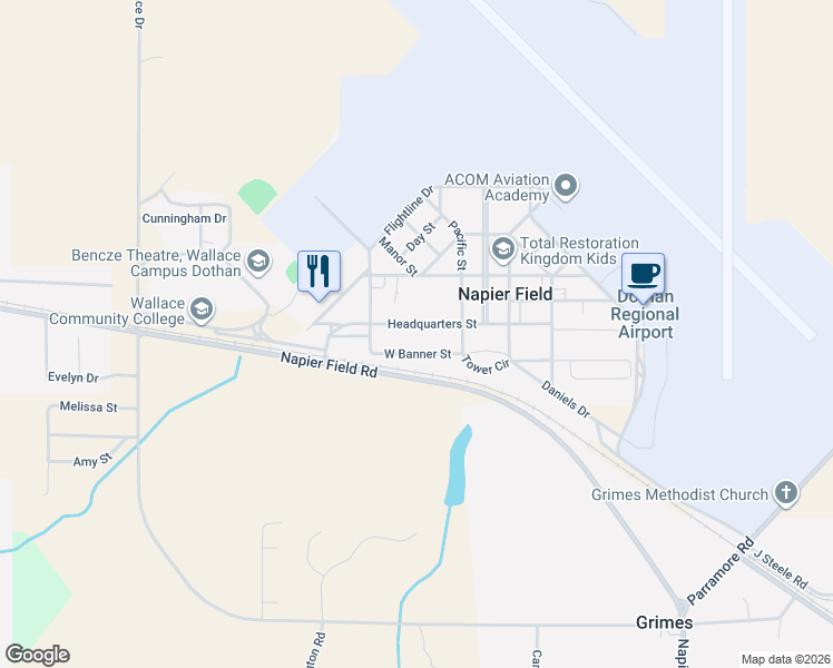map of restaurants, bars, coffee shops, grocery stores, and more near 71 West Banner Street in Dothan