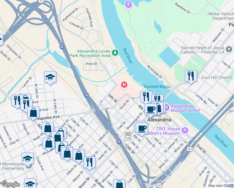 map of restaurants, bars, coffee shops, grocery stores, and more near 500 Madison Street in Alexandria